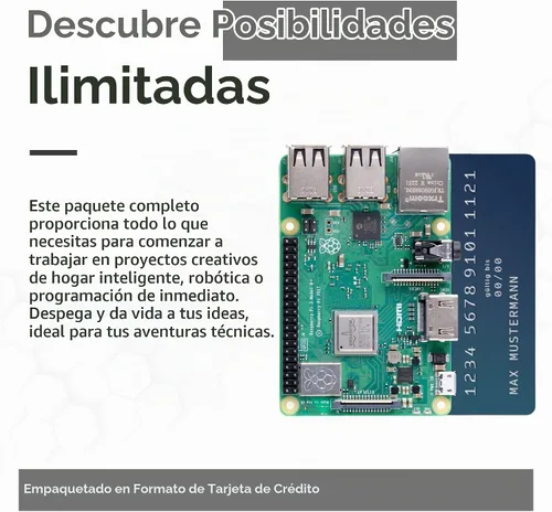 Vista 4 de Raspberry Pi3 B+ Kit de inicio de 1 GB Edición de 64 GB Fuente de alimentación Caja Oficial Cable Micro HDMI 4K de 3.3 ft Disipador