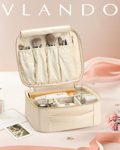 Vista 7 de Vlando - Bolsa de maquillaje de viaje, organizador de bolsa de maquillaje, ideas de regalo para mujeres y niñas, bolsa de almacenamiento
