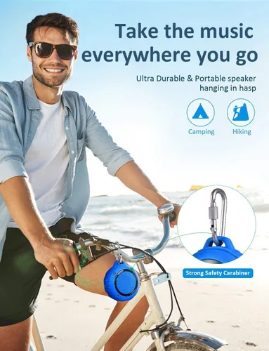 Vista 3 de Kunodi - Bocina Bluetooth resistente al agua, para exteriores, minibocina de viaje inalámbrica y portátil para ducha con subwoofer, graves Azul
