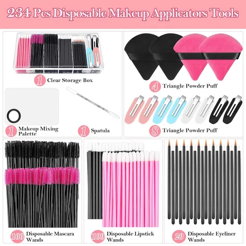 Vista 2 de Kit de aplicadores desechables con esponja de maquillaje, paleta de mezcla, suministros para artistas, accesorios, varitas de rímel, pinceles