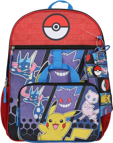 Vista 2 de BIOWORLD Pokemon Pokeball - Mochila de 5 piezas para hombre (niño pequeñoniño grande), color rojo, talla única
