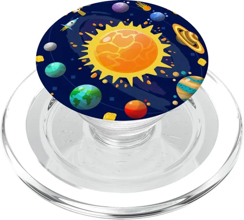 Vista 7 de Órbita celestial estética – Astrología Sun With Planets PopSockets PopGrip intercambiable