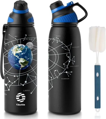 Vista 26 de Fjbottle Botella de agua aislada de acero inoxidable, botellas de agua a prueba de fugas de 32 onzas, vaso reutilizable de hielo, jarra de vacío