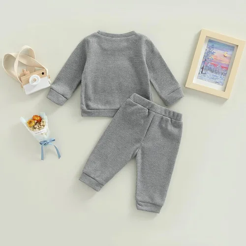 Vista 3 de TFFR Conjunto de sudadera de manga larga con estampado de gofres para bebés y niños pequeños y niñas