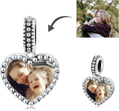 Vista 4 de LONAGO Dije de foto personalizado para pulsera, dije de imagen personalizado para 2 fotos, regalo de plata de ley para mujeres y niñas, Plata