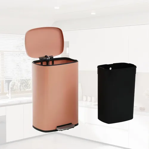 Vista 10 de Basurero de cocina de acero inoxidable de 13 galones con pedal de pie, cubo interior extraíble, resistente a las huellas dactilares, cierre suave