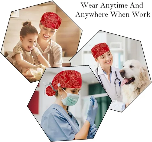 Vista 6 de Gorras de trabajo para mujer, gorra quirúrgica Bouffant, cohete celestial, cuerpo marina, cola de caballo, sombrero de uniforme de amarre