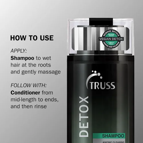 Vista 4 de TRUSS Champú de desintoxicación de metal vegano – Champú clarificador para mujeres y hombres – Limpia suavemente la acumulación, el exceso de aceite