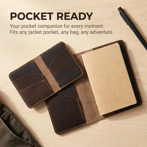 Vista 9 de Rustique Funda de cuero estilo diario para notas de campo y Moleskine Cahier Cartera de cuero vintage de grano completo puro para pasaporte