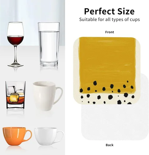 Vista 7 de Juego de 4 manteles individuales con estampado amarillo mostaza y negro, de cuero, resistentes a las manchas, para comedor, cocina, antideslizantes