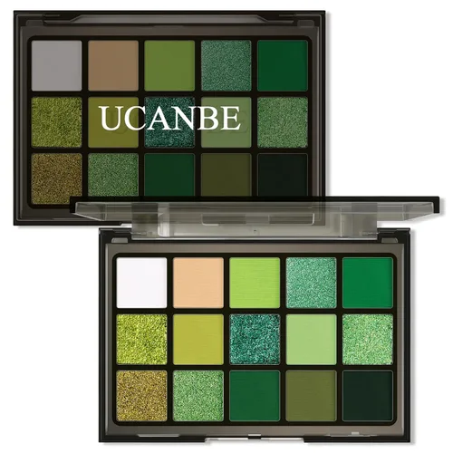 Vista 16 de UCANBE Paleta de sombras de ojos de 15 colores – Kit de maquillaje para ojos con brillo mate, purpurina metálica, tonos frescos en blanco, azul