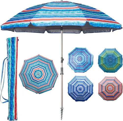 Vista 10 de Blissun Sombrilla de playa de 7.2 pies con anclaje de arena, sombrilla de playa portátil para arena con poste inclinable, bolsa de transporte