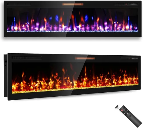 Vista 9 de Chimenea eléctrica ultrafina de 50 pulgadas, montada en la pared e independiente, inserto de chimenea LED, chimenea de pared para sala