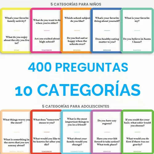 Vista 2 de 400 tarjetas de conversación para niños y adolescentes - Preguntas
