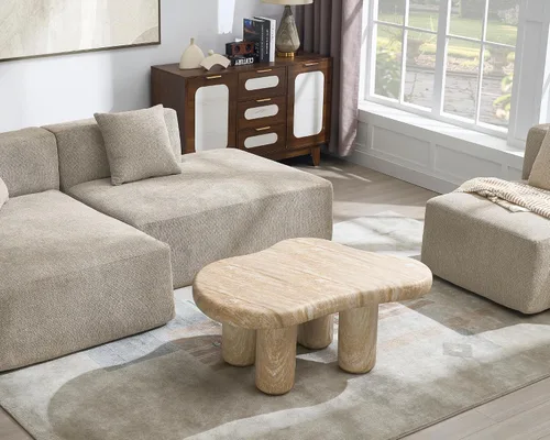 Vista 7 de Mesa de centro moderna de piedra para sala de estar, sofá de nube de mármol sintético, mesa central para apartamento/dormitorio/oficina (ónix miel)
