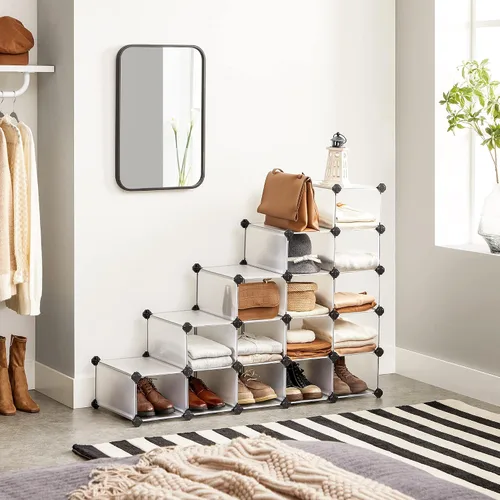 Vista 3 de SONGMICS Paquete de organizador de almacenamiento en cubos con zapatero, gabinete de plástico personalizable, unidad de almacenamiento modular