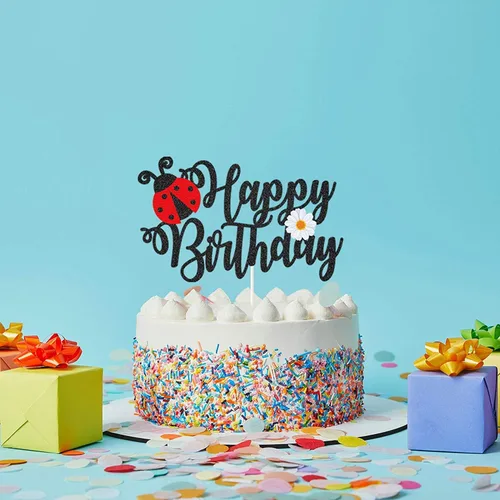 Vista 5 de Decoración para tarta de cumpleaños de mariquita y margarita, suministros de fiesta de cumpleaños con temática de mariquita, decoración de fiesta