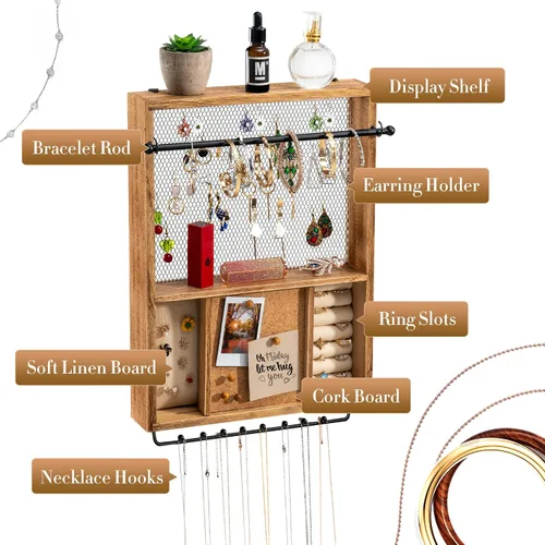 Vista 2 de Lavievert Organizador colgante de joyería montado en la pared, soporte de joyería de malla para collares, pulseras, aretes, aretes y otros