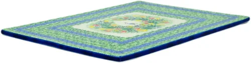 Vista 2 de Hoja de galletas de cerámica polaca de 15¼ pulgadas hecha por Ceramika Artystyczna (tema de esplendor de grúa en tulipán) Signature UNIKAT +