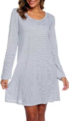 Vista 4 de ENJOYNIGHT - Camisón de manga larga de algodón para mujer, vestido para dormir con estampado de camisetas.