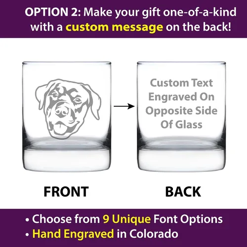 Vista 3 de Custom Happy Rottweiler - Whiskey Rocks Glass - Unique Rottweiler Themed Dog Gifts and Party Decor for Women and Men - 10.25 Oz - Customized Glasses