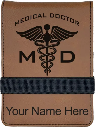 Vista 14 de LaserGram Mini padfolio con bloc de notas y bolígrafo, médico médico, grabado personalizado incluido (negro con oro)