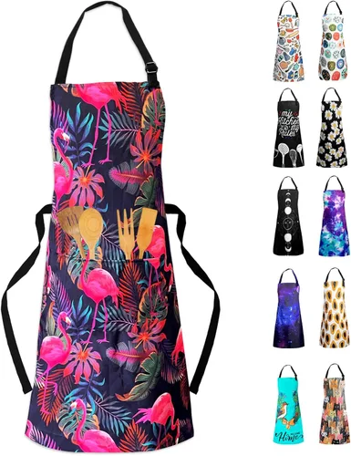 Vista 8 de Delantal Babero Ajustable Impermeable con 2 Bolsillos Delantales de Cocina para Mujeres Hombres Chef