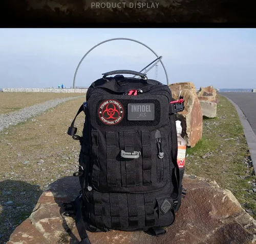 Vista 6 de U-LIAN Zombie Outbreak Response Team Biohazard Morale - Parche táctico bordado con gancho y bucle (negro+rojo)
