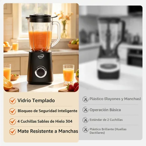Vista 5 de Batidora de vidrio con 51 oz, 1100W, 2 velocidades + pulso, negro