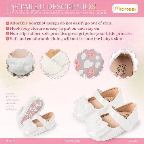 Vista 5 de Miamooi Zapatos de vestir de boda para bebés y niñas, zapatos de ballet con lazo de princesa Mary Jane, zapatos planos para primeros pasos, zapatos