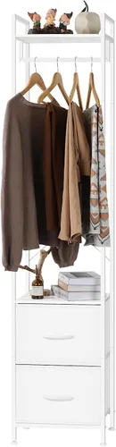 Vista 8 de Perchero de ropa resistente con cajón de tela y estantes de almacenamiento Brown+black