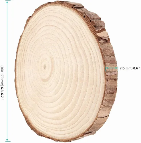 Vista 2 de FUNSUEI 12 piezas de rebanadas de madera natural sin terminar de 6 a 7 pulgadas, posavasos de madera natural con corteza, círculos de madera