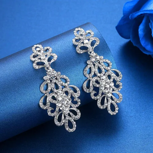 Vista 4 de mecresh Aretes colgantes de lágrima de boda con diamantes de imitación de cristal para novias, Cristal