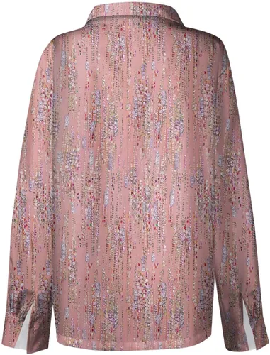 Vista 5 de Camisas florales para mujer, camisetas casuales con botones, de manga larga, cuello en V, con solapa, blusas