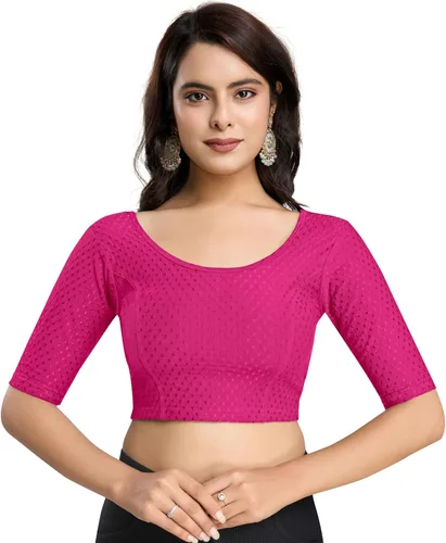 Vista 10 de TRENDMALLS Blusa de sari de algodón puro para mujer, elástica, confeccionada, con mangas hasta el codo, lista para usar