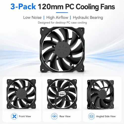 Vista 2 de uphere 12BK3-3 - Paquete de 3 ventiladores de carcasa de computadora de larga duración de 4.724 in para refrigeración de cajas de computadora