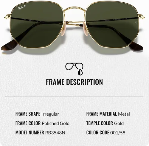 Vista 53 de Ray-Ban RB3548N Lentes planas hexagonales, gafas de sol cuadradas y redondas con kit oficial de gafas