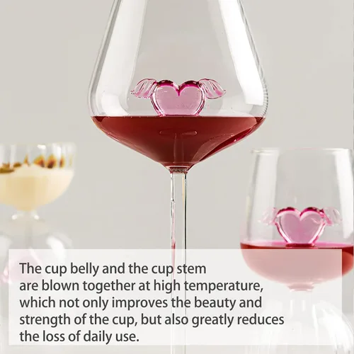 Vista 5 de Pink Love - Copa de vino tinto de cristal, copas de vino románticas en forma de corazón, copa de vino de vidrio creativa, copa de copa de champán #1
