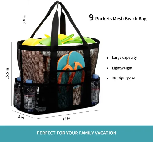 Vista 4 de Bolsas grandes de malla para juguetes de arena, viajes familiares, comestibles, compras reutilizables