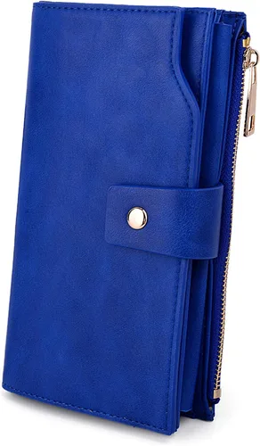 Vista 13 de UTO Cartera de cuero vegano para mujer, cartera larga con broche de presión, tarjetero de crédito, elegante embrague 0153 Gris
