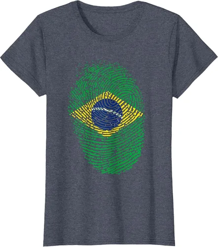 Vista 26 de Camiseta patriótica de la bandera brasileña con huella dactilar Asphalt Grey