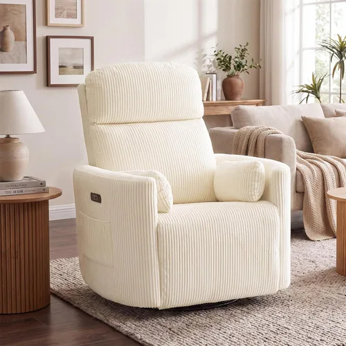 Vista 13 de Silla reclinable giratoria de gran tamaño con calor y masaje, mecedora con reposacabezas ajustable, silla reclinable manual mecedora con 2 Chenille
