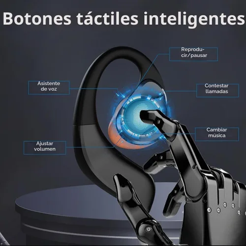 Vista 4 de Auriculares inalámbricos Bluetooth de oreja abierta, control táctil, conducción de aire, auriculares deportivos IPX5 impermeables, 50 horas de Negro