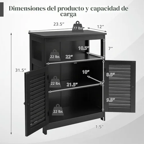 Vista 3 de MAT EXPERT Gabinete de madera independiente con estante ajustable de 3 posiciones, entrada, pasillo, sala de estar, 23.5 pulgadas de largo x 12