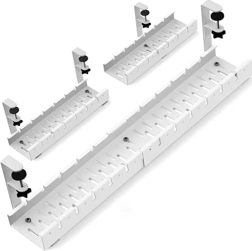 Vista 8 de Sin Perforación Extensible para Gestión de Cables Debajo del Escritorio, Bandeja de Gestión de Cables de Metal Debajo del Escritorio con Abrazadera