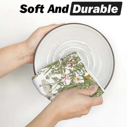 Vista 5 de Artoid Mode Toallas de Cocina con Flores Silvestres, Toallas de Cocina de Hojas de 18x26 Pulgadas, Toallas de Mano para Decoración Festiva, Juego