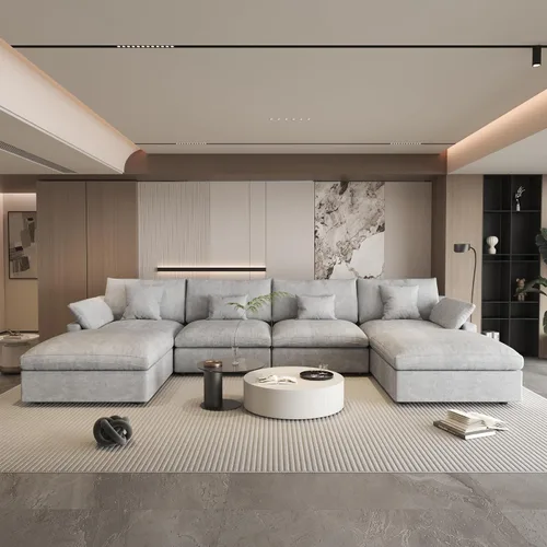 Vista 52 de WJShome Sofá Seccional Cloud Couch de 83 pulgadas para sala de estar, sofá seccional modular relleno de plumón, sofás en forma de L con otomana