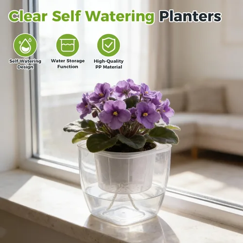 Vista 6 de Paquete de 3 macetas transparentes de riego automático de 7 pulgadas para plantas de interior, macetas grandes de violeta africana, macetas