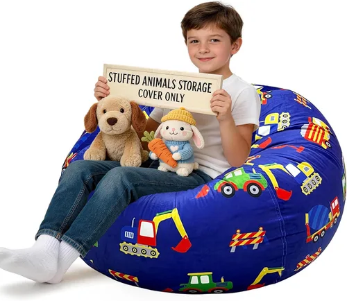 Vista 35 de Lukeight - Puf de almacenamiento de animales de peluche para niños, funda para puf de dinosaurio con cremallera para organizar la habitación