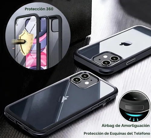 Vista 5 de Funda para iPhone 11 con protector de pantalla [vidrio templado 9H integrado], protección de cuerpo completo 360 de doble capa protectora Negro